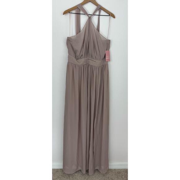 Birdy Grey Kiko Taupe Halter Bridesmaid Maxi Dress NWT Size XL - Picture 3 of 9
